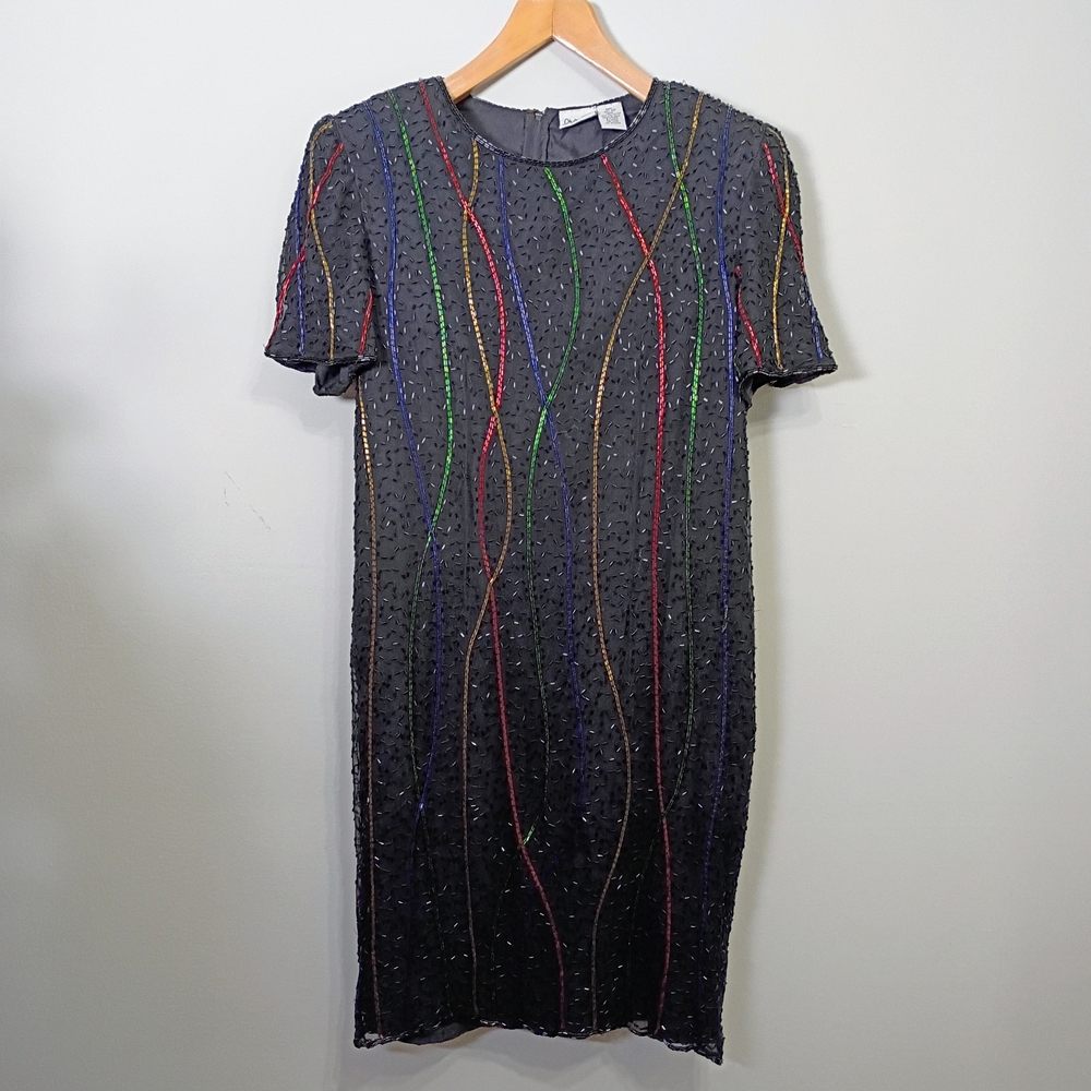 Elegant Black Dress with Multicolor Accents